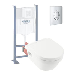 Wc suspendu sans bride villeroy et boch Architectura + abattant + bati support grohe + plaque de commande chrome