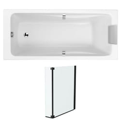 Pack baignoire droite 170 X 70 Odéon up + pare bain 2 volets noir mat