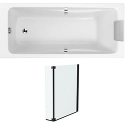 Pack baignoire droite 170 x 75 Jacob Delafon Odéon up + pare bain 2 volets noir mat