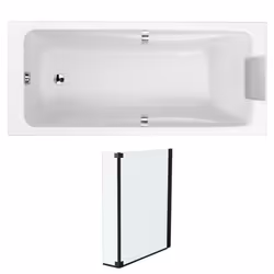 Pack baignoire droite 180 X 80 Odéon Up + pare bain 2 volets noir mat