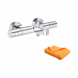 Points forts du mitigeur thermostatique Montage mural apparent GROHE StarLight : chrome éclatant et durable GROHE MetalGrip : ...