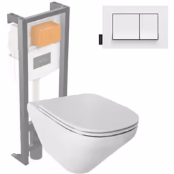 Pack WC suspendu sans bride Modern Life + abattant + bâti-support + plaque rectangle blanche