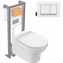 Pack WC suspendu sans bride Cléo 1889 +  abattant + bâti-support + plaque rectangle blanche