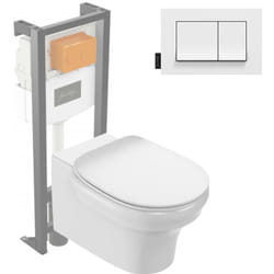 Pack WC suspendu sans bride Cléo 1889 +  abattant + bâti-support + plaque rectangle blanche