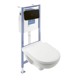 Pack wc sans bride villeroy et boch o novo avec abattant frein de chute + bâti Viconnect pro + plaque noir mat