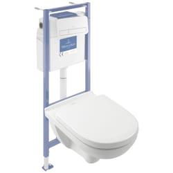 Pack wc sans bride villeroy et boch o novo avec abattant frein de chute + bâti Viconnect pro + plaque blanche