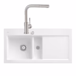 Evier Subway Pure 60 1 bac et demi égouttoir à droite vidage auto + Robinet Steel Shower Acier Massif
