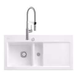 Points forts de l'évier 1 cuve 1/2 Subway Pure 60 Design épuré Éviers en céramique de haute qualité composés de matières prem ...