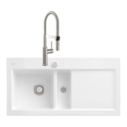 Evier villeroy et boch Subway Pure 60 1 bac et demi égouttoir à droite vidage auto + Robinet Steel Expert 2.0 Acier Massif