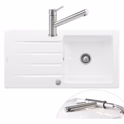 Evier 1 bac  Architectura 60 vidage auto + Robinet de cuisine Como Window Acier Massif