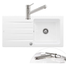 Evier 1 bac  Architectura 60 vidage auto + Robinet de cuisine Como Window Acier Massif