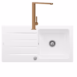 Evier 1 bac Architectura 60 vidage auto + Robinet de cuisine Finera Bronze