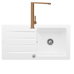 Evier 1 bac  Architectura 60 vidage auto + Robinet de cuisine Finera Bronze