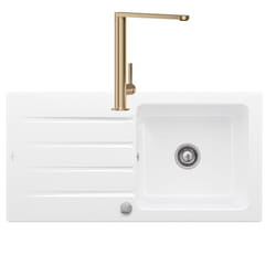 Evier 1 bac Architectura 60 vidage auto + Robinet de cuisine Finera Or Mat