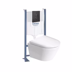 Pack WC suspendu sans bride compact D-Neo + bâti support Rapid SL Projet + abattant + plaque noir mat