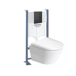 Pack WC suspendu sans bride compact D-Neo + bâti support Rapid SL Projet + abattant + plaque noir mat