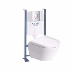 Pack WC suspendu sans bride compact D-Neo + bâti support Rapid SL Projet + abattant + plaque chromé