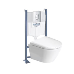 Pack WC suspendu sans bride compact D-Neo + bâti support Rapid SL Projet + abattant + plaque chromé