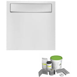 Pack receveur de douche antidérapant 90 x 90 Flight Neus carré blanc+Kit d'étanchéité + Bonde + Capot