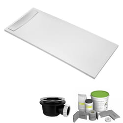 Pack receveur de douche antidérapant 140 x 80 Flight Neus rectangle blanc+Kit d'étanchéité + Bonde + Capot