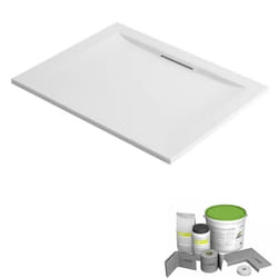 Pack receveur de douche antidérapant 100 x 80 Flight Pure rectangle blanc + Kit d'étanchéité + Pieds