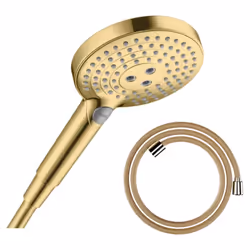 Pommeau de douche Raindance Select S EcoSmart 120 3 jets aspect doré poli + flexible de douche Designflex 200 cm aspect doré  ...