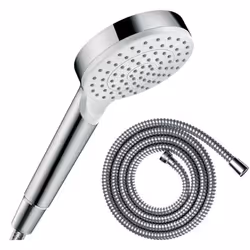 Pommeau de douche Crometta EcoSmart blanc/chromé + flexible de douche 2 m Metaflex chromé