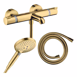 Profitez d'un ensemble robinetterie 100% HANSGROHE,composé d'un mitigeur thermostatique bain douche, d'une douchette à main e ...
