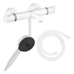Pack mitigeur bain thermostatique Ecostat Comfort + Flexible Isiflex + Pommeau Pulsify Select  3 jets blanc mat