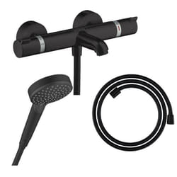 Pack mitigeur bain douche thermostatique Ecostat Comfort  + Flexible Designflex + Pommeau Vernis Blend Vario noir mat