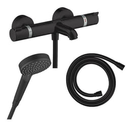Pack mitigeur bain douche thermostatique Ecostat Comfort  + Flexible Isiflex + Pommeau Vernis Blend Vario noir mat