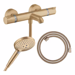 Profitez d'un ensemble robinetterie 100% HANSGROHE,composé d'un mitigeur thermostatique bain douche, d'une douchette à main e ...