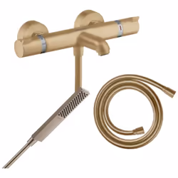 Profitez d'un ensemble robinetterie 100% HANSGROHE,composé d'un mitigeur thermostatique bain douche, d'une douchette à main e ...