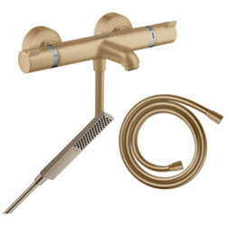 Pack mitigeur bain douche thermostatique Hansgrohe Ecostat Comfort + Flexible Isiflex + Pommeau Pulsify e bronze brossé