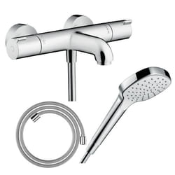 Pack mitigeur bain thermostatique Ecostat 1001CL + Flexible Designflex + Pommeau Croma Select E EcoSmart blanc/chromé