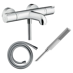 Pack mitigeur bain thermostatique Hansgrohe Ecostat 1001CL + Flexible Isiflex + Pommeau Hansgrohe Pulsify e 100 EcoSmart chromé