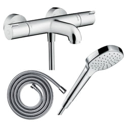 Pack mitigeur bain thermostatique Hansgrohe Ecostat 1001CL + Flexible Metaflex + Pommeau Croma Select e EcoSmart blanc/chromé