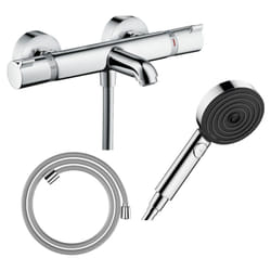 Pack mitigeur bain thermostatique Hansgrohe Ecostat Comfort + Flexible Designflex 1,6m + Pommeau Pulsify EcoSmart 3 jets chromé