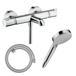 Pack mitigeur bain thermostatique EcostatComfort + Flexible Designflex 1,6m + Pommeau Vernis Blend EcoSmart 2jets chromé