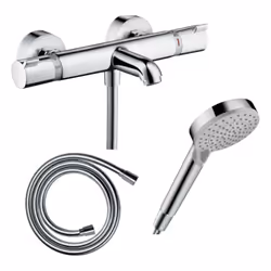 Pack mitigeur bain thermostatique Ecostat Comfort + Flexible Isiflex 1,6m + Pommeau Vernis Blend EcoSmart 2 jets chromé