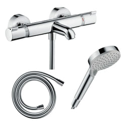 Pack mitigeur bain thermostatique Ecostat Comfort + Flexible Isiflex 1,6m + Pommeau Vernis Blend EcoSmart 2 jets chromé