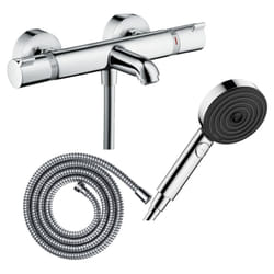 Pack mitigeur bain thermostatique Hansgrohe Ecostat Comfort + Flexible Metaflex 1,6m + Pommeau Pulsify EcoSmart 3 jets chromé