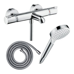 Pack mitigeur bain thermostatique Hansgrohe Ecostat Comfort + Flexible Metaflex 1,6m + Pommeau Vernis Blend EcoSmart chromé