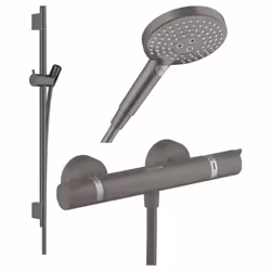Les caractéristiques du mitigeur douche thermostatique HANSGROHE Ecostat Comfort Care noir chromé brossé : - 1 sortie = 1 fon ...