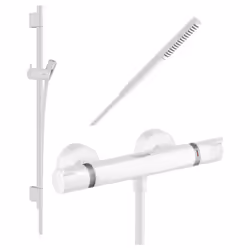 Les caractéristiques du mitigeur douche thermostatique HANSGROHE Ecostat Comfort Care blanc mat : - 1 sortie = 1 fonction - e ...