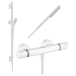 Pack mitigeur douche thermostatique Hansgrohe Ecostat Comfort + Barre Unica s Puro + flexible + Pommeau Pulsify s blanc mat