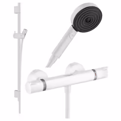Les caractéristiques du mitigeur douche thermostatique HANSGROHE Ecostat Comfort Care blanc mat : - 1 sortie = 1 fonction - e ...