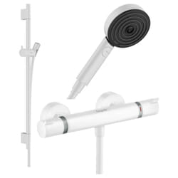 Pack mitigeur douche thermostatique Hansgrohe Ecostat Comfort + Barre Unica + flexible + Pommeau Pulsify Select 3 jets blanc mat
