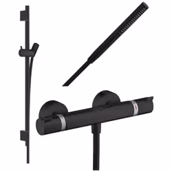 Pack mitigeur douche thermostatique Ecostat Comfort + Barre Unica S Puro + flexible + Pommeau Pulsify S noir mat
