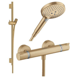 Pack mitigeur douche thermostatique Hansgrohe Ecostat Comfort + Barre Unica + flexible + Pommeau Raindance 3 jets bronze brossé
